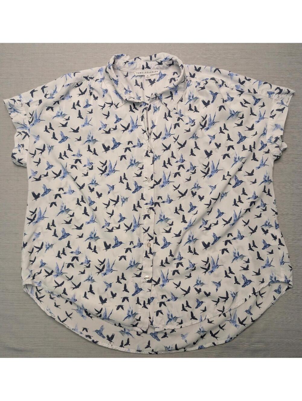Jane and Delancey White Bird Print Blouse Medium